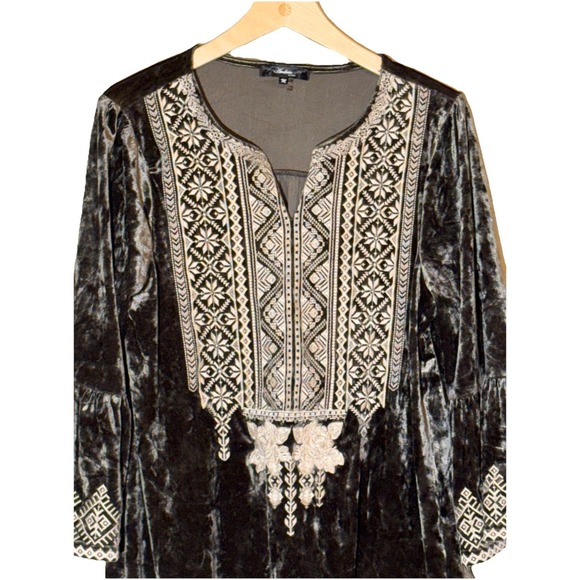 andree Romantic embroidered top women's m Velvet Bohemian Fairycore Goblincore - Picture 5 of 8